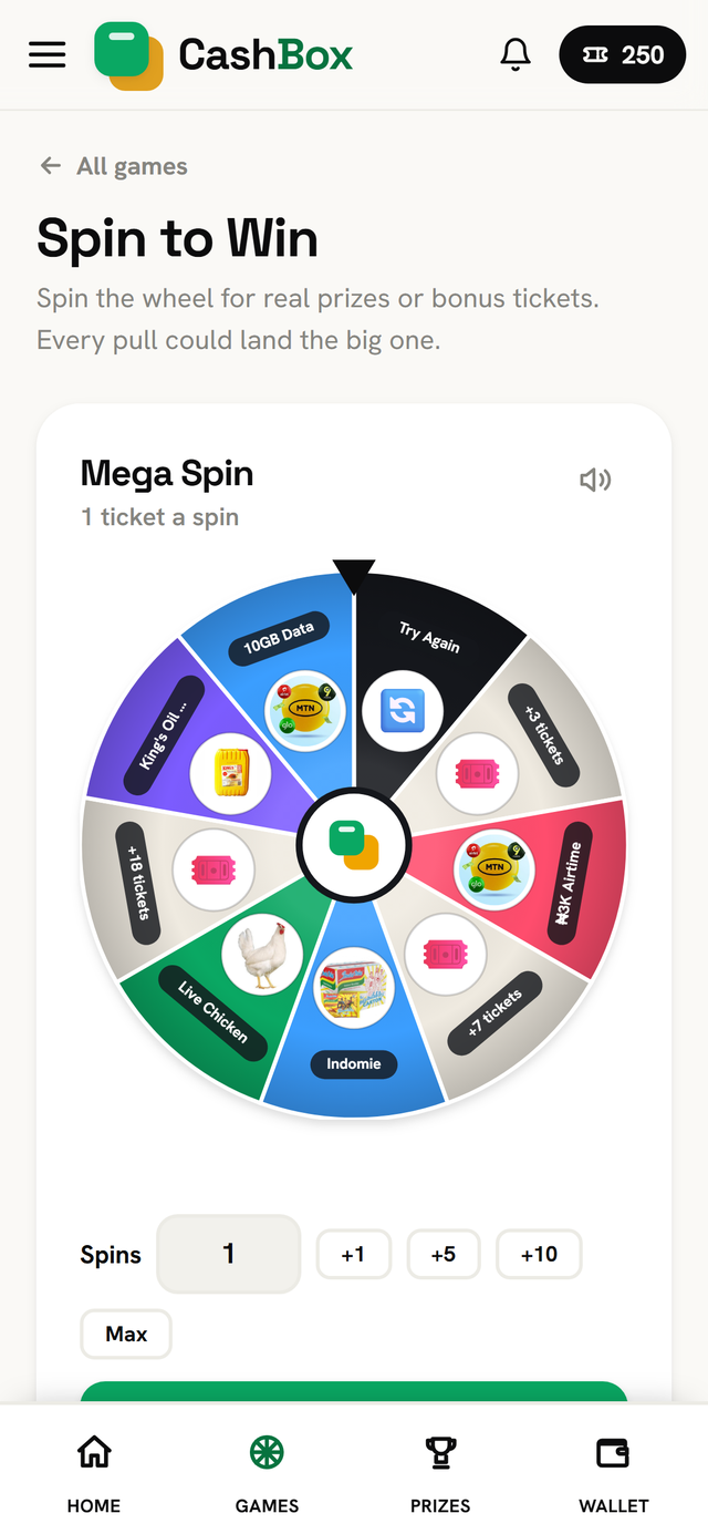 The Spin to Win game wheel